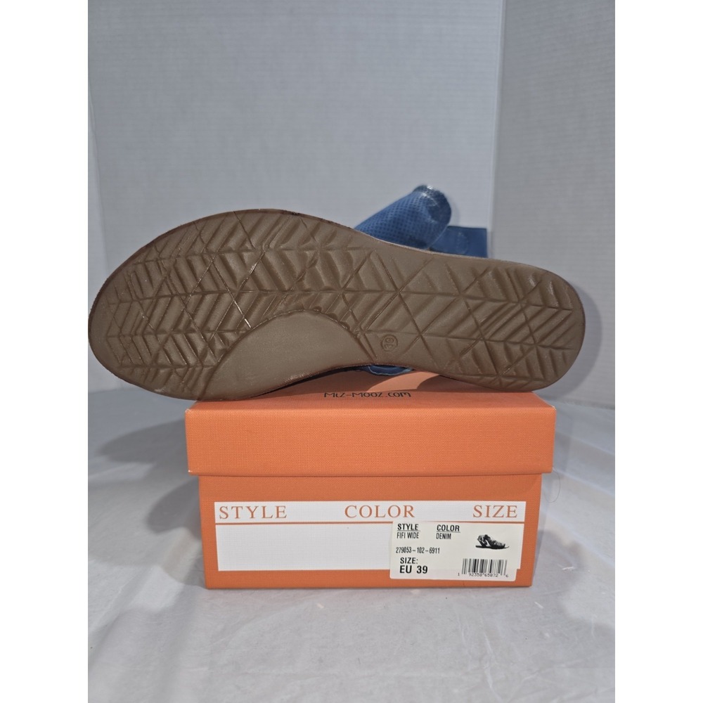 New Miz‎ Mooz Leather Ankle Strap Sandals Style Fifi  Wide  Denim EU 39 Size 8.5 - Picture 2 of 9